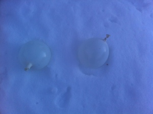 water balloons in the snow